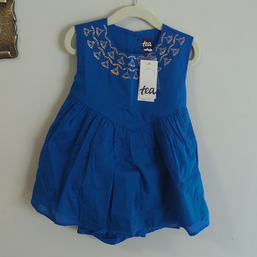 Tea Collection Royal Blue Dress with Embroidered Neckline